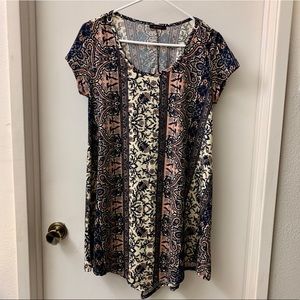 blue, pink, & white patterned dress